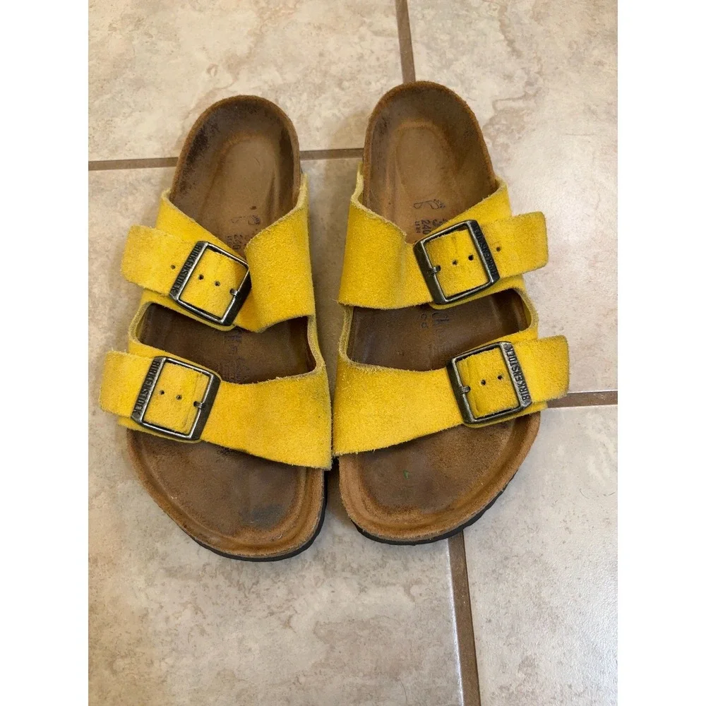 Birkenstock Arizona Soft Footbed Yellow Suede Sandals Womens 37 L6 M4